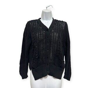 Olivaceous Cotton Cardigan with Open weave, Black, Size L